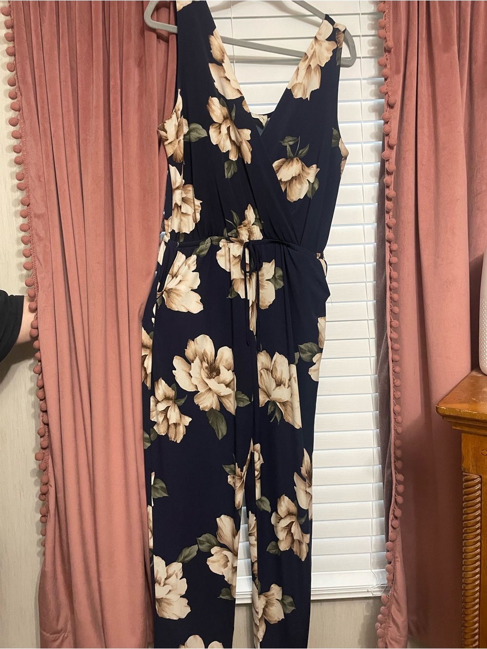 Betsey’s Boutique Shop Navy Floral Sleeveless Jumpsuit with Tie Waist